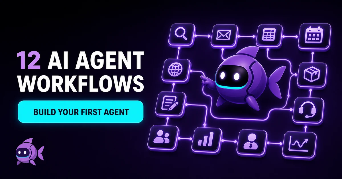 Gobii agent coordinating 12 connected AI workflows beside a button inviting readers to build their first agent
