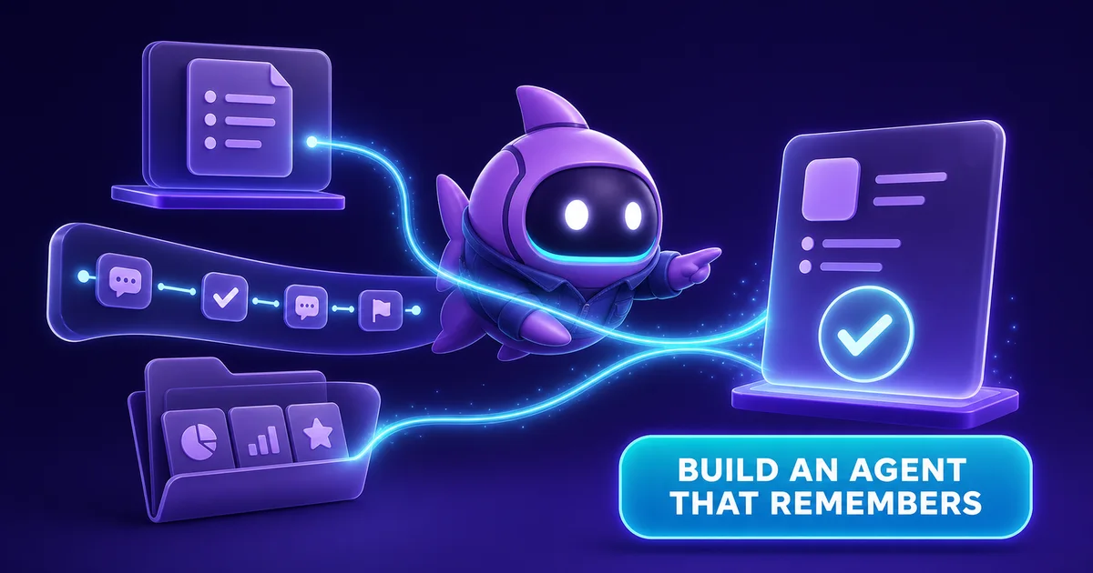 Gobii AI agent connecting standing instructions, timeline events, and reusable work to a current task with a CTA to build an agent that remembers