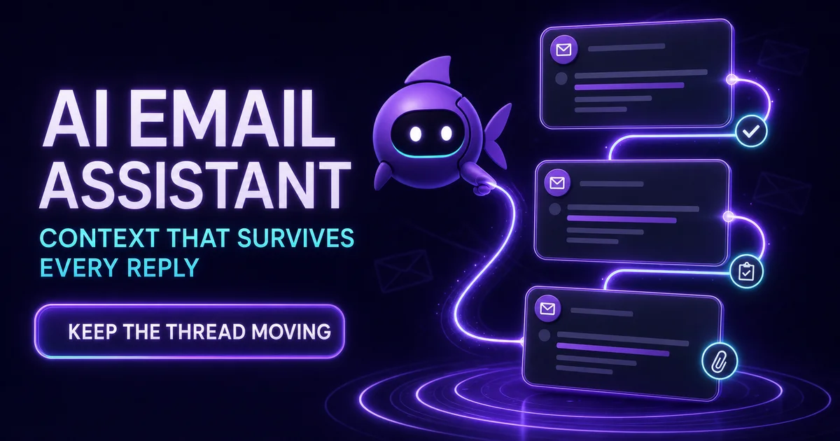 Gobii AI email assistant connecting three replies in one continuous glowing email thread