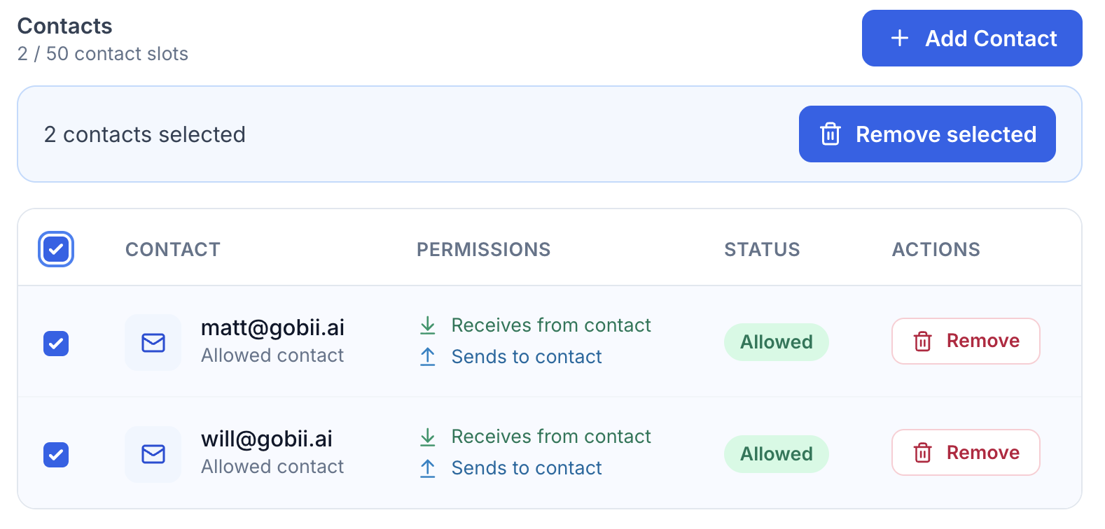 Bulk contact management in Gobii