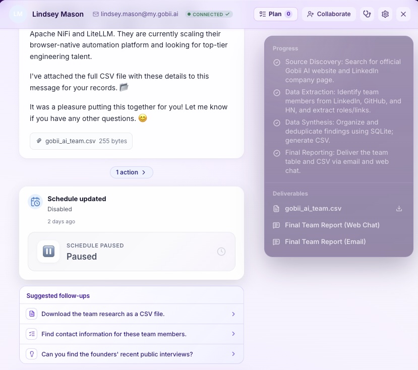 Agent planning in Gobii